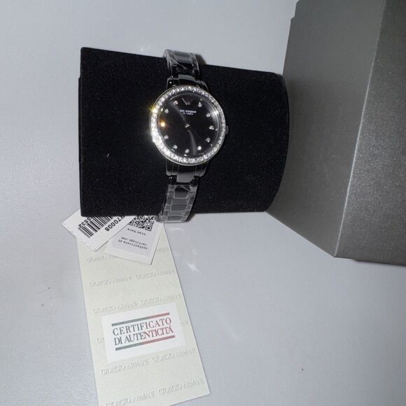 Emporio Armani Cleo Quartz Crystal Black Dial Ladies Watch AR70008
